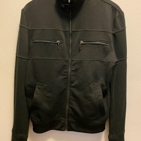 Zara men's dbl knit zipped black moto jacket